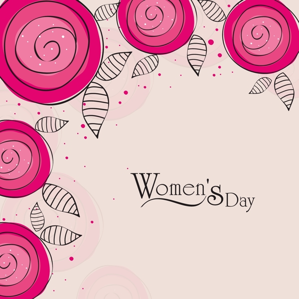三八妇女节贺卡或海报设计上饰以灰色背景的粉红色的花朵