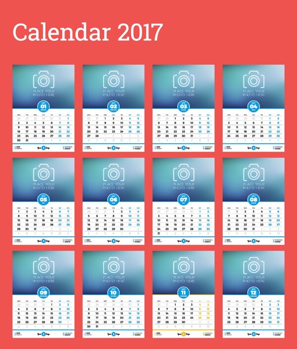 蓝色照相机2017年日历表图片