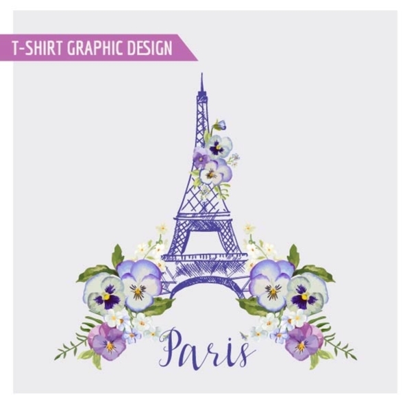 巴黎铁塔花朵印花