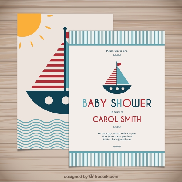 可爱帆船迎婴派对卡片图片