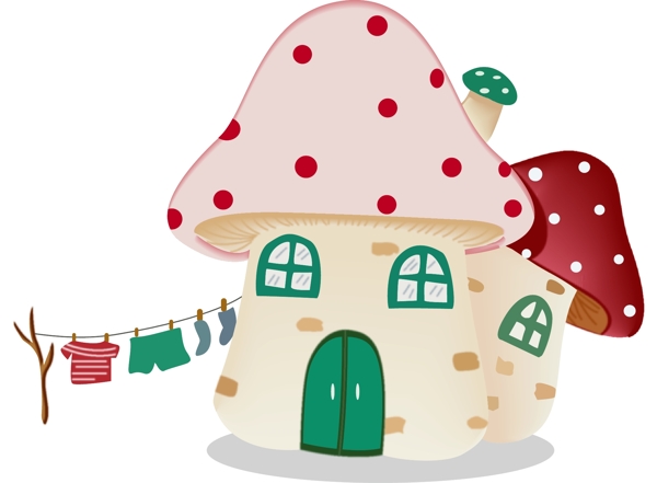手绘风蘑菇房子卡通可爱矢量素材