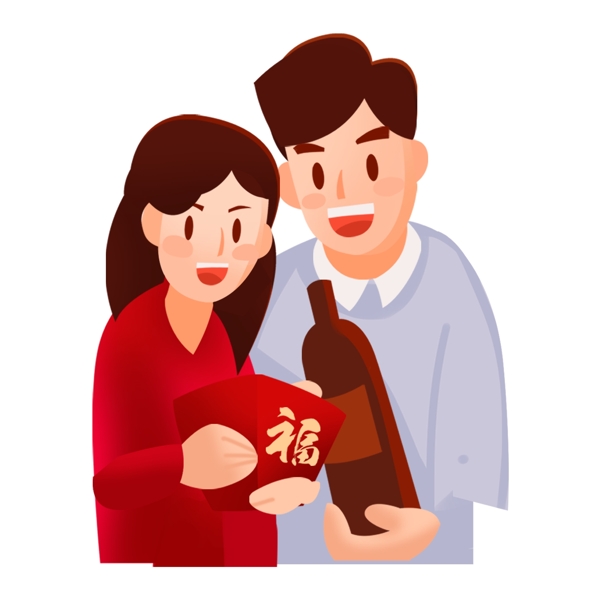春节给人红包的青年夫妻免抠图