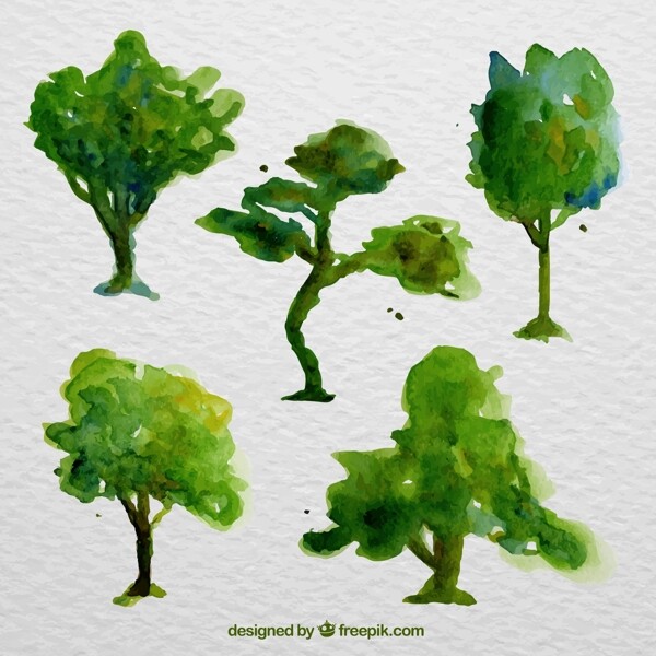 美丽的绿色水彩树木素材