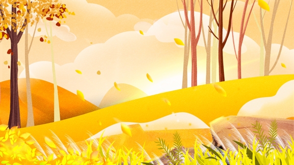 金黄色秋天树林子背景图片