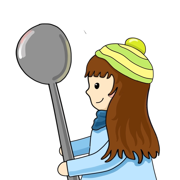 卡通拿着勺子的女孩漫画人物设计