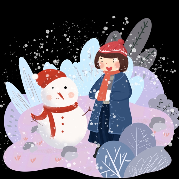 冬季雪地场景蓝色手绘插画雪地场景PNG