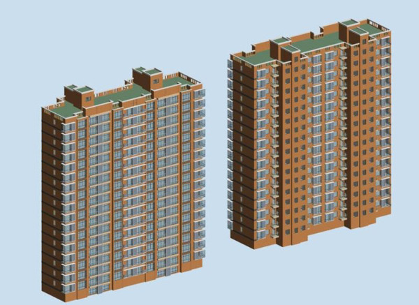 双排高层住宅建筑3D模型