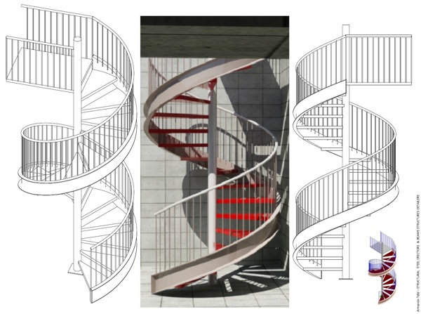 螺旋钢楼梯剖面的2D3D和渲染