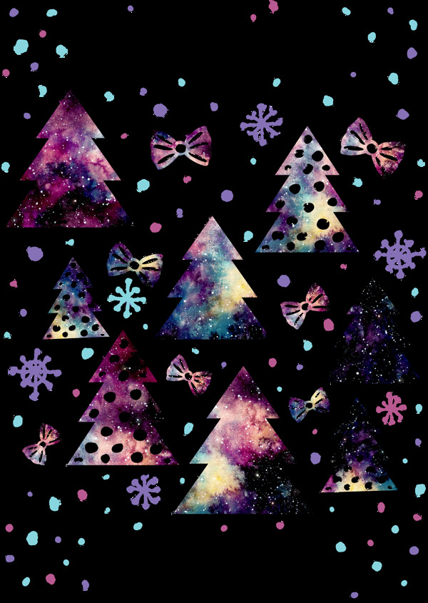 手绘八颗水彩圣诞树png透明素材