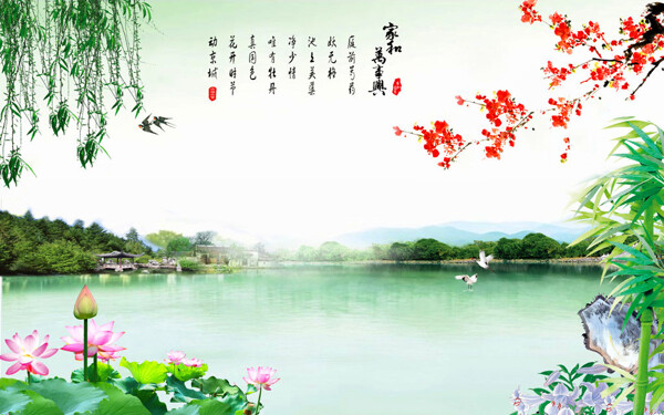 莲花湖泊风景图片