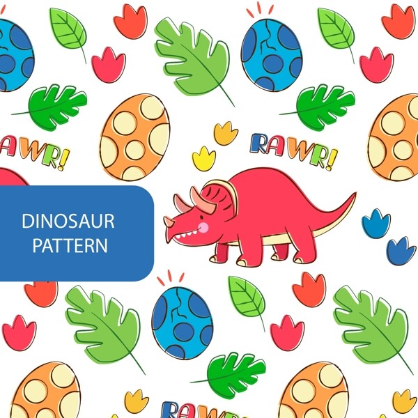 彩色三角龙和恐龙蛋无缝背景
