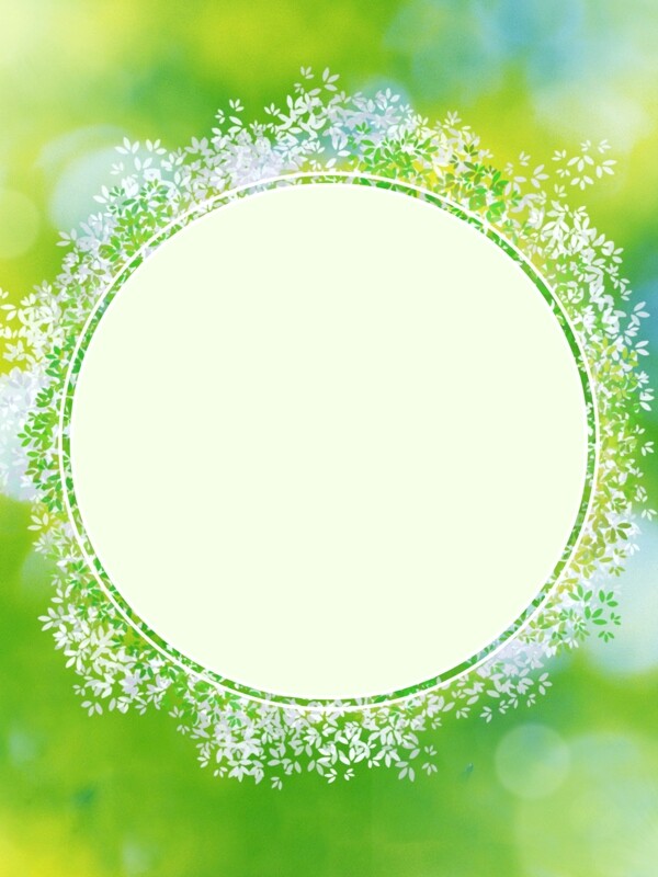 纯原创小清新绿色圆形叶子花环背景