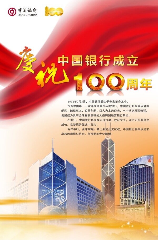 中国银行成立百年海报图片