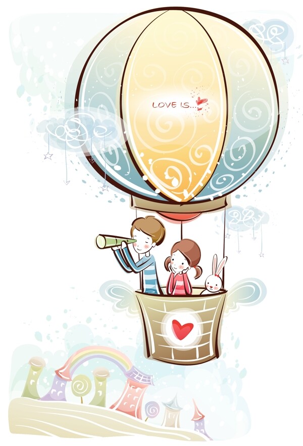 乘坐热气球里的情侣图片