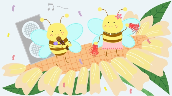 清新文艺趣味卡通小蜜蜂音乐会