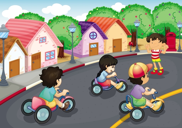 卡通儿童单车比赛