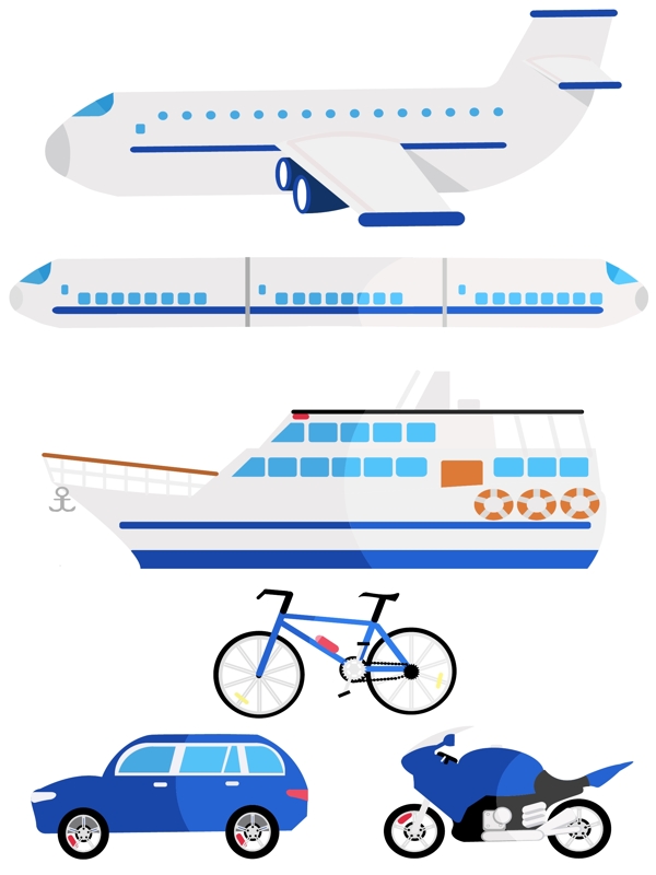 卡通风格各种交通工具
