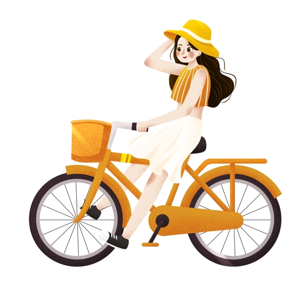 小清新可爱骑着自行车的女孩子