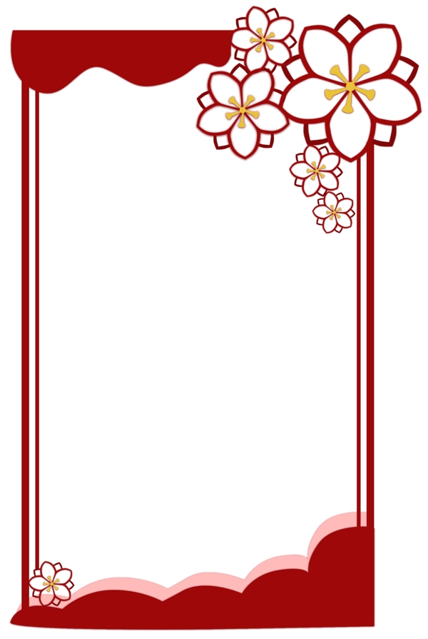 梅花剪纸红色手绘边框