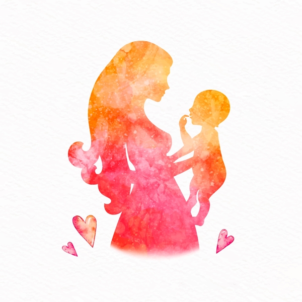水彩妈妈抱孩子手绘矢量母亲节温馨