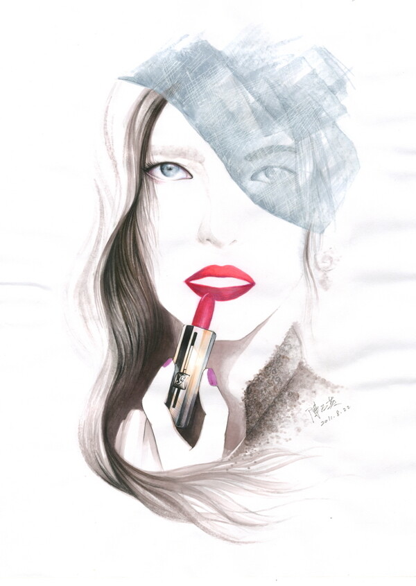 女人红唇化妆手绘图