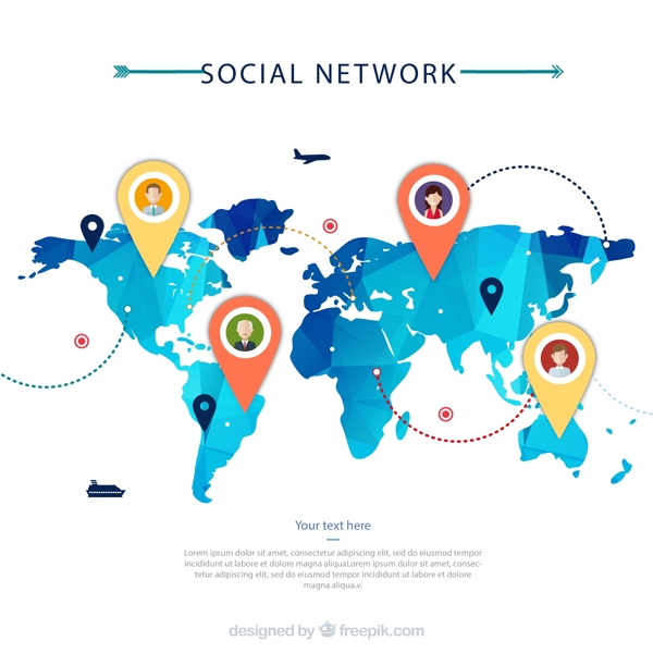 社交网络世界地图矢量素材