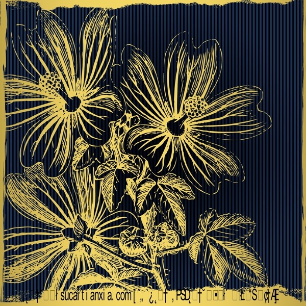 金色花叶花边花纹矢量素材