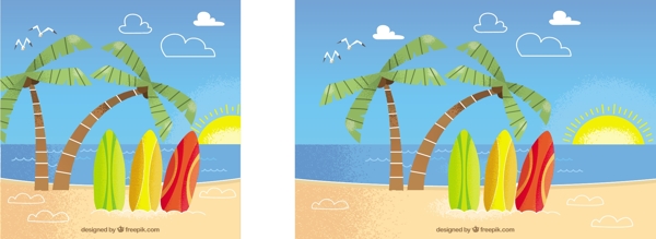 热带海滩风景椰树冲浪板背景素材
