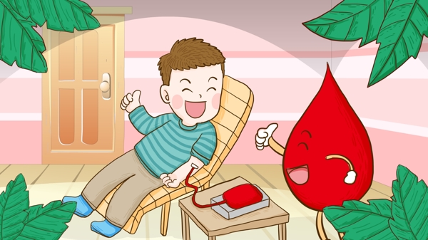 血小板向献血人伸出大拇指手绘原创插画