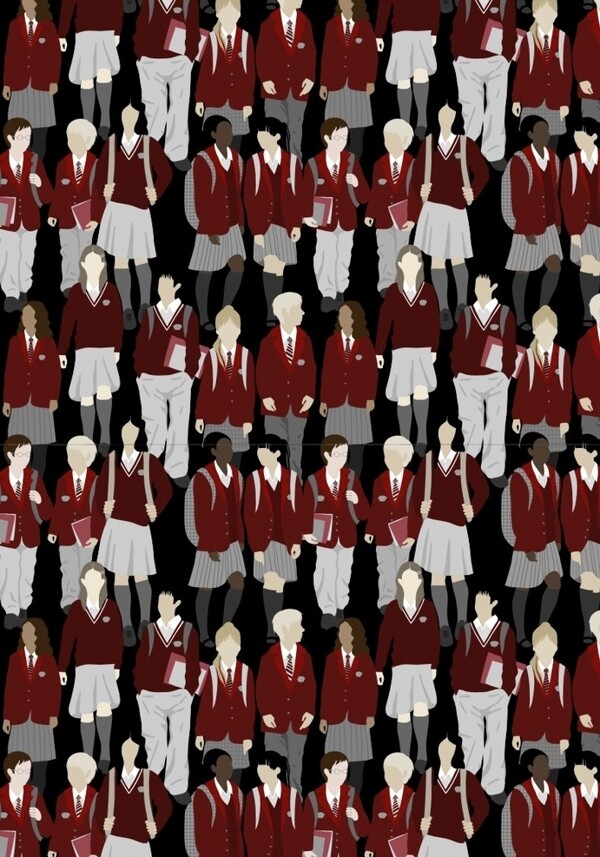 红色中学生制服校服背包