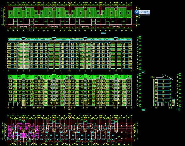 7栋住宅楼东南西北立面屋顶平面一层平面