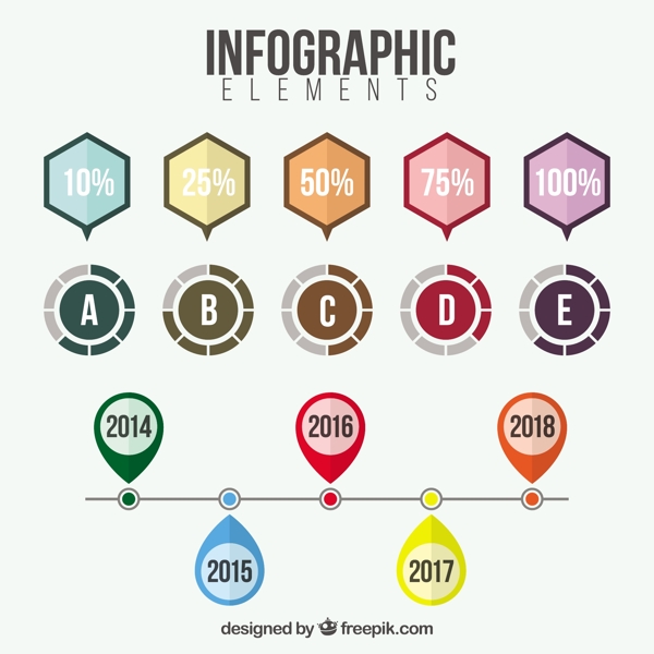 彩色的各种形状PPT图标标签