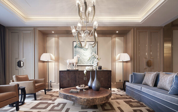 美式客厅花纹灰色地毯装修效果图