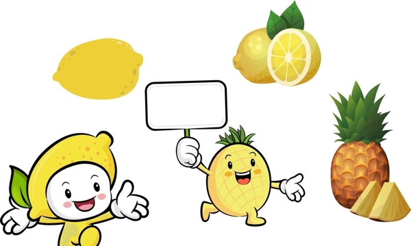 卡通水果人物柠檬菠萝
