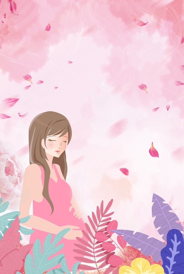 粉色清新温馨母亲节花卉人物背景