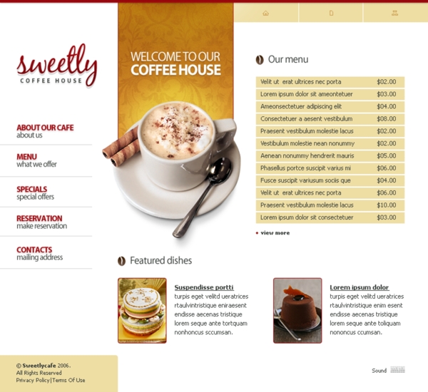甜美咖啡屋网页模板