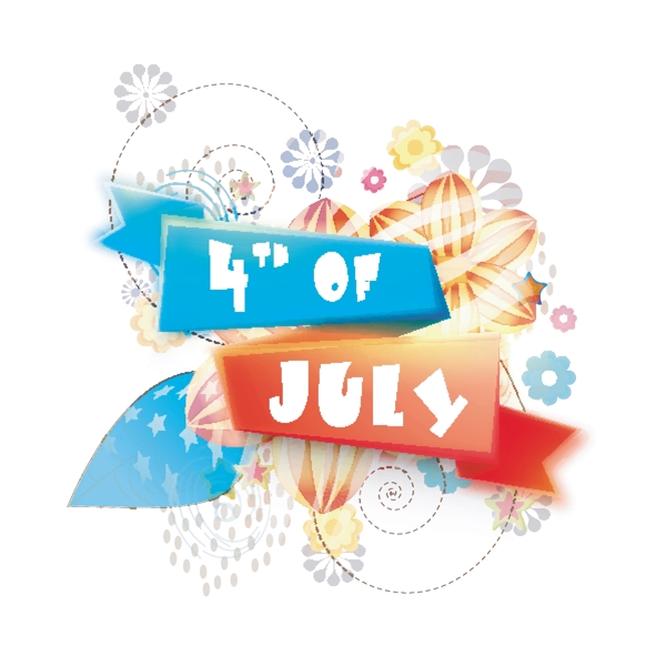 第四七月丝带图案设计抽象花卉元素背景为美国独立日庆祝活动