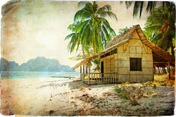 海滩小屋风景图片