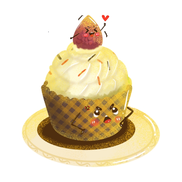 甜品蛋糕杯树莓格子奶油可爱卡通手绘