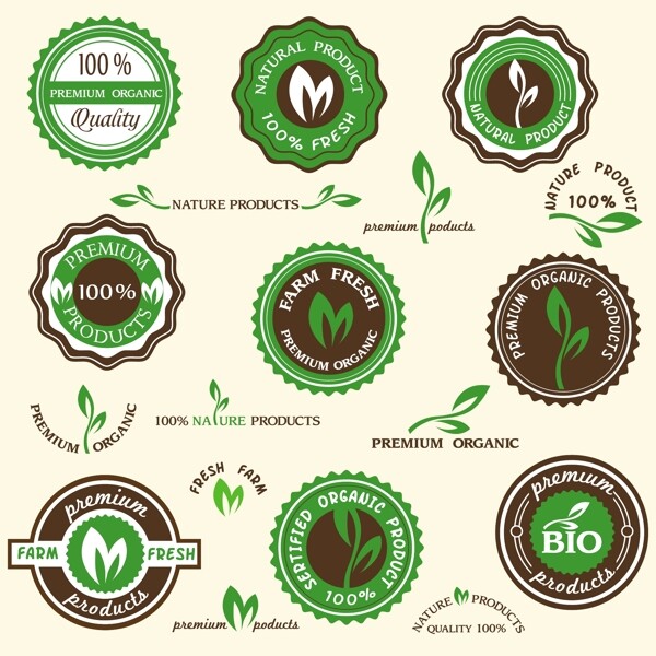 绿色环保绿叶质量标签图片