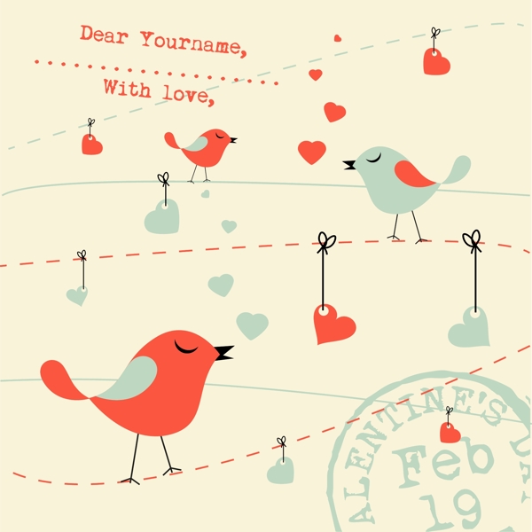 情人节卡片背景与鸟