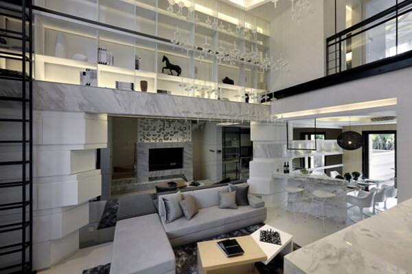 现代时尚轻奢白色地板客厅室内装修效果图