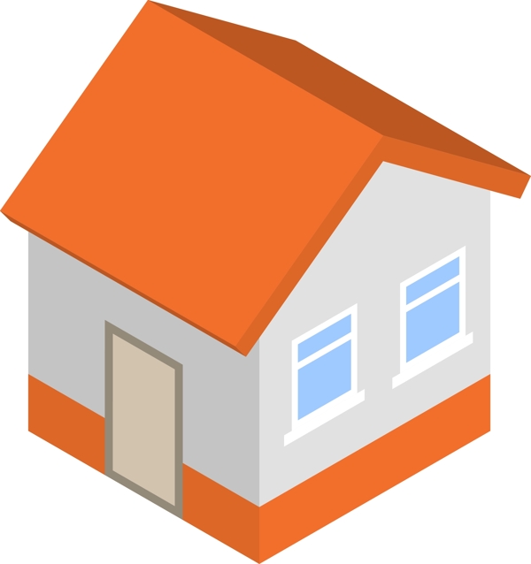 2.5D风格橙色房屋建筑元素可商用
