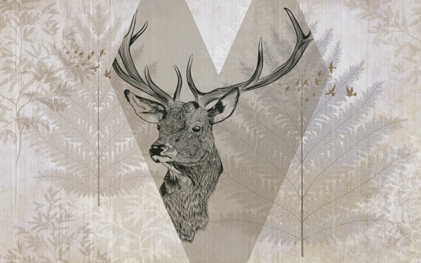 北欧复古美式麋鹿手绘麋鹿背景墙