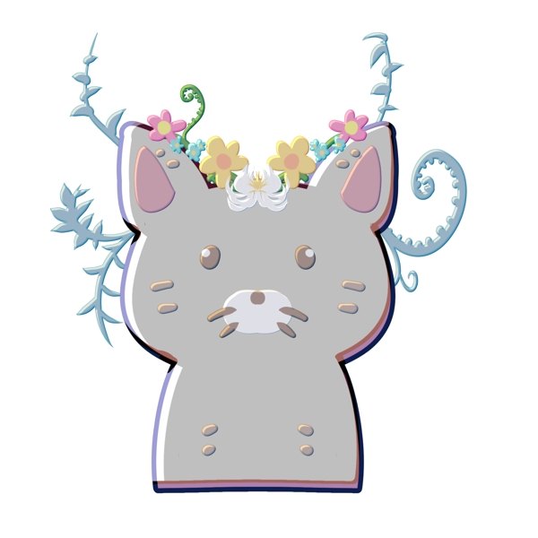 小猫花环装饰插画