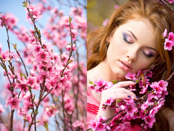 春天桃花与美女图片
