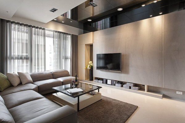 现代简约客厅白色地板室内装修效果图