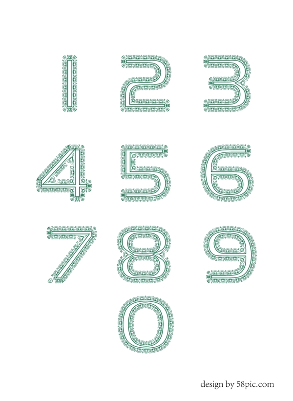 09数字绿色欧美印花艺术字体