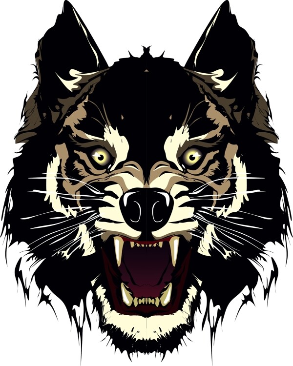 狼动物图案剪影混合图标UI标志