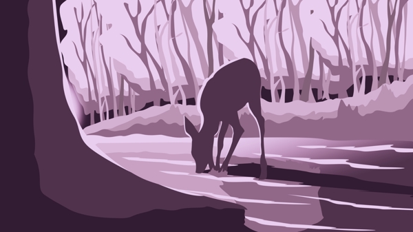 原创插画森林中的鹿